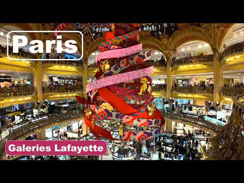 Paris, France - Christmas walk in Paris, Boulevard Haussmann, Galeries Lafayette - Paris 4K HDR