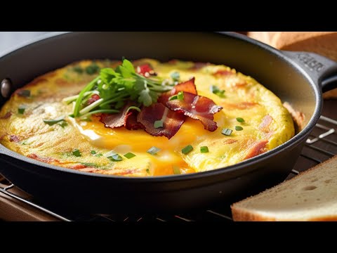 ONE PAN KETO BREAKFAST IN THE OVEN | Omelette with Cheese, Bacon, Green Onions and Keto Bread