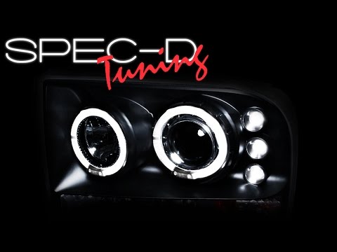 SPECDTUNING DEMO VIDEO: 1999-2004 FORD F250-F350 DUAL HALO LED PROJECTOR HEADLIGHTS