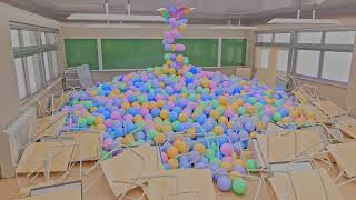 9,500 Colorful balls in classroom - Blender animation - Blender Rigid body simulation
