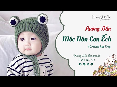 Nón len trùm tai con ếch cho bé