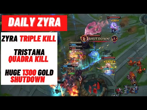 Daily Zyra Montage - Quadra and Triple Kills with a huge 1300 gold shutdown. Tilting Shaco.