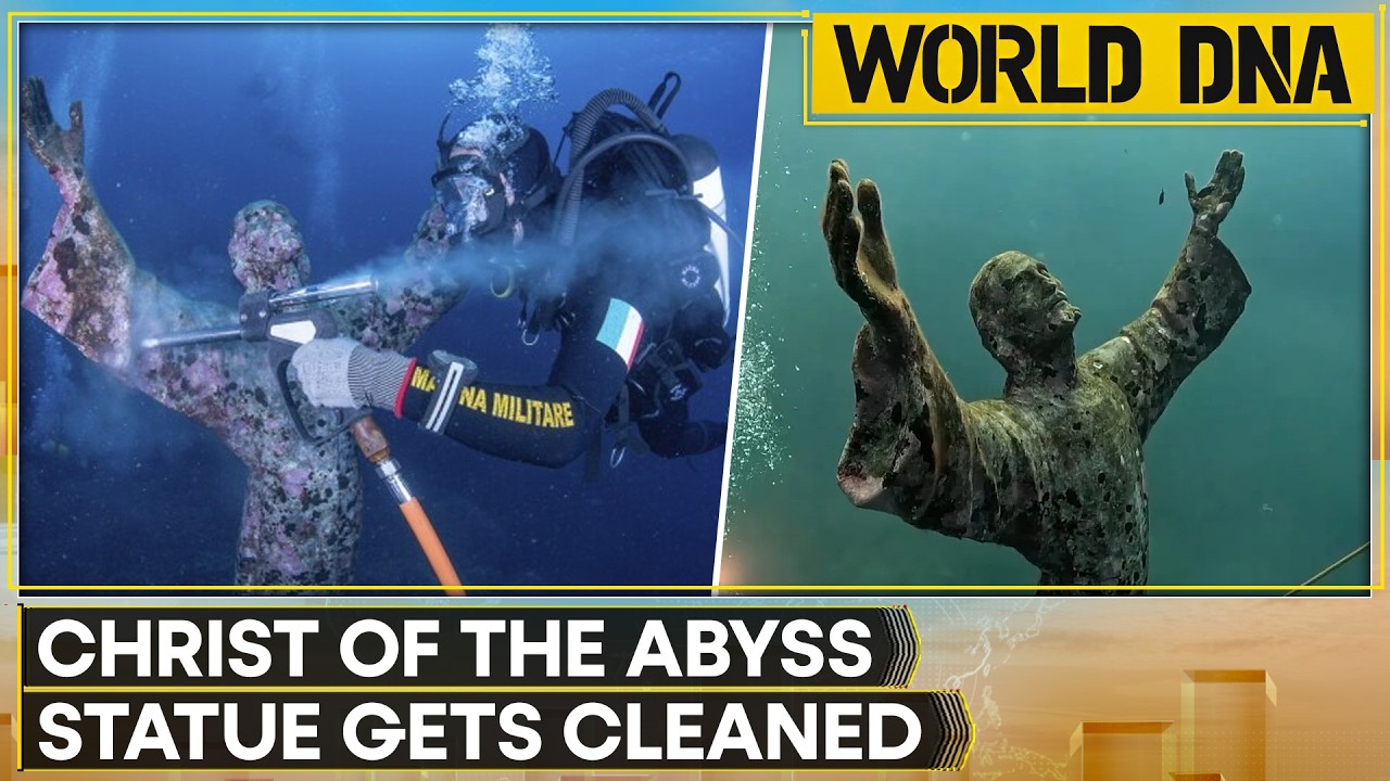 Christ of the Abyss Statue Receives Annual Underwater Cleaning in Italy   | Iconic Sea Memorial