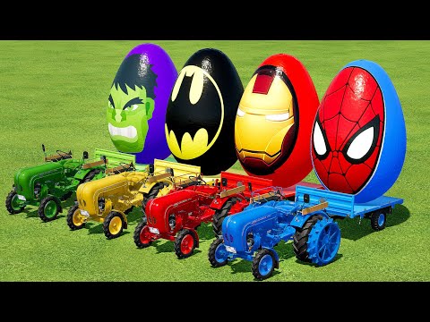 TRANSPORT SUPERHERO EGGS WITH MINI PORSCHE TRACTORS - Farming Simulator 22