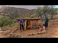 Building a charity stone cabin with fireplace for nomadic family | survival shelter #tayeba