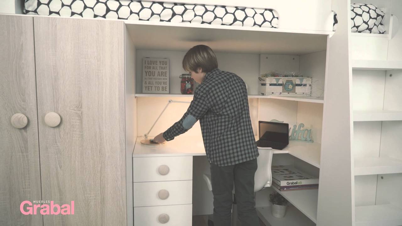 CAMA ALTA CON ARMARIO Y MESA DE ESTUDIO