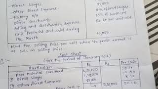 Preparation of cost sheet in per unit