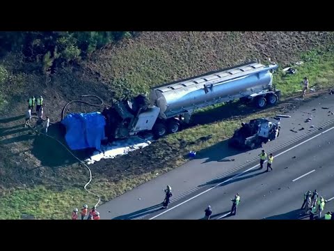 I-85 northbound shut down in Jackson County after fiery crash involving tanker truck