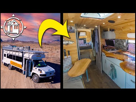 There’s a log cabin inside!! Check out this short bus tiny home