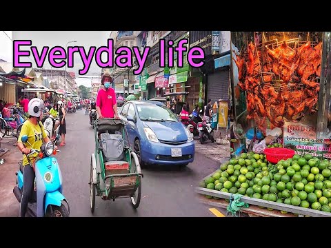 Everyday life of Cambodian people in Phnom Penh City | Walking tour in local Market #WorldLifestye