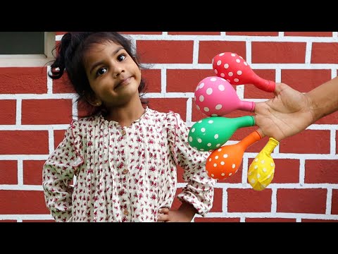 Pretends to play with her Magic balloon - Preschool toddler learn color