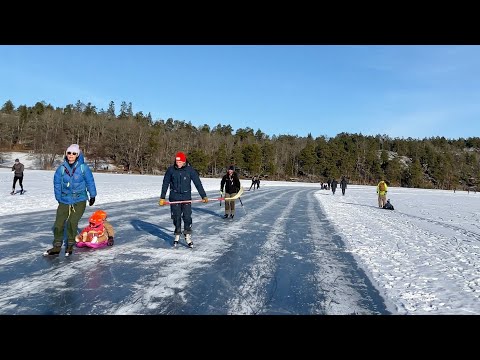 Stockholm skates: On frozen lake Källtorpssjön, Hellasgården (Shorter version)