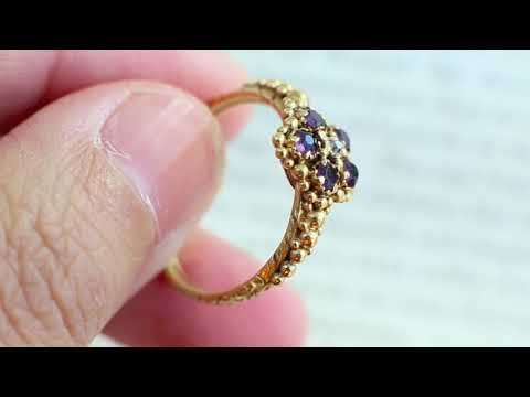c. 1830-40 Late Georgian - early Victorian Sentimental Ring, 15k Gold Amethyst Old Mine Diamond