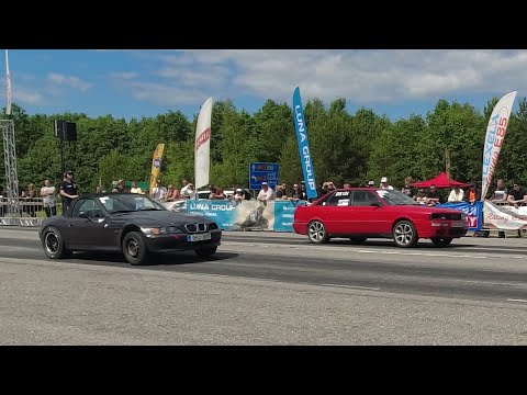 Audi 90 B3 Quattro 4.2 Turbo vs BMW Z3 E36 M50B31 NA 1/4 mile drag race