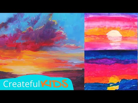 How to Paint Sunsets - Warm vs Cool Color Theory Art Lesson for Kids