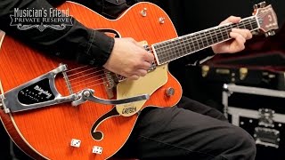 Video thumbnail for Gretsch Guitars G6120SSL Brian Setzer Electric Guitar, Orange Tiger by Musician's Friend