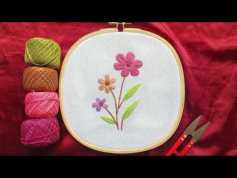 Easy Flower Embroidery Tutorial For Beginners | Beautiful Embroidery Floral Design By Sabreen