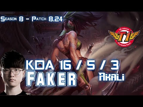 SKT T1 Faker AKALI vs IRELIA Top - Patch 8.24 KR Ranked
