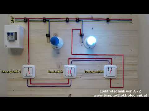 The cross switch circuit with 2 three-way switches: Wire simply and correctly