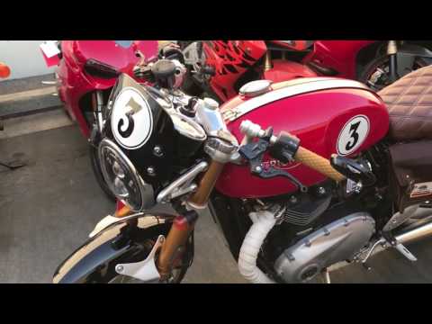 Nice Red Triumph Thruxton 1200 R Video