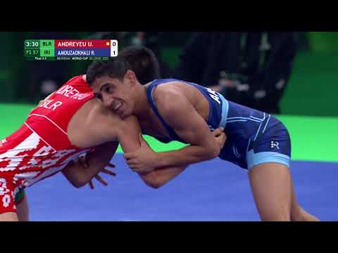 BRONZE FS - 57 kg: U. ANDREYEU (BLR) v. R. AMOUZADKHALI (IRI)