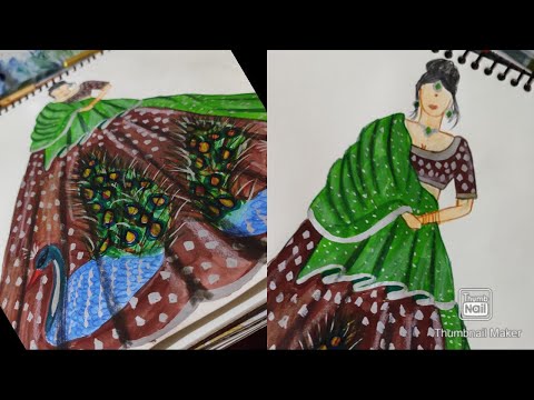 Beautifull Peacock Printed Lehanga Sketching Tutorial ||fashion illustration|| ||chesta Designs||