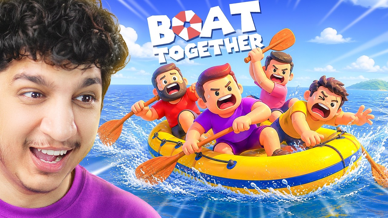 Raging in Boat Together with Friends