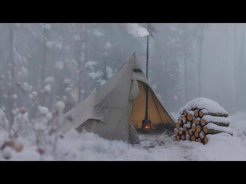 Hot Tent Winter Camping Under Blowing Snow