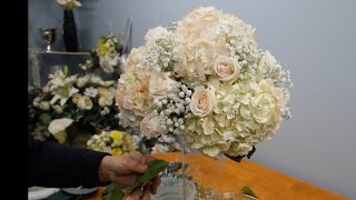 How to Make a Tall Vase Centerpiece with White Hydrangea and Roses