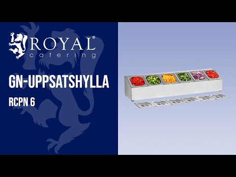 video - GN-uppsatshylla - inkl. 6 GN 1/6 behållare med lock