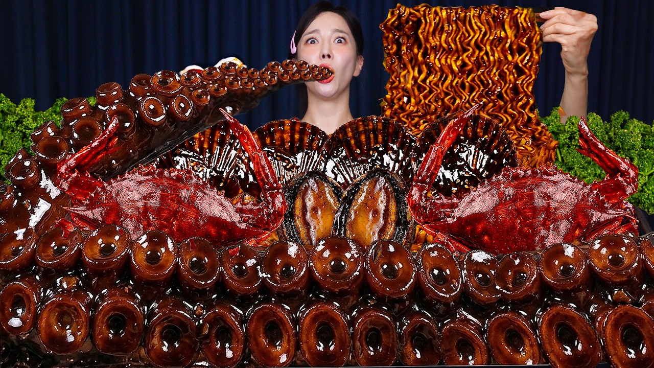 자이언트 문어다리 해물찜 🐙 짜파게티 먹방 🖤 Huge Octopus Leg Seafood Boil & Jzapagetti Eating Show ASMR Ssoyoung