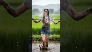 The whole body is dirty #rain #rainstorm #heavyrain #dirty #women