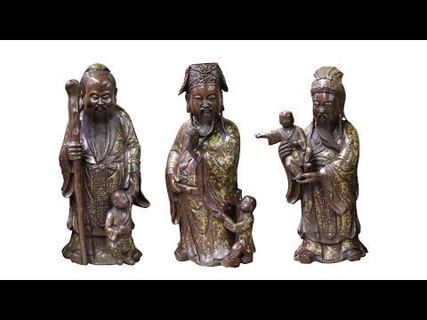 Conjunto de estátua de bronze fino chinês SanXing (3 divindades) Fu Lu Shou cs3865