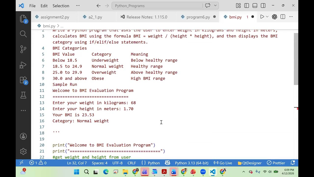 BMI Calculator using Python Programming Language