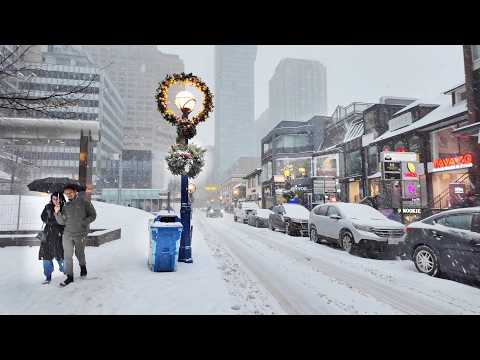 Snowfall in Toronto Canada 4K Winter Snow Walk in Downtown