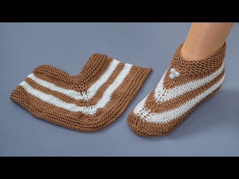 Simple slippers on 2 knitting needles easily!