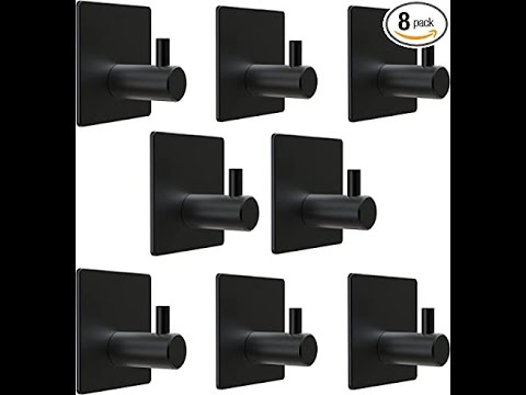 Adhesive Towel Hooks Wall Hooks for Hanging – Matte Black SUS304 Stainless Steel Waterproof with Strong Adhesive Tapes