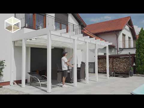 SlideCanopy- Pozioma roleta rzymska, Zwijany żagiel do pergoli, Waveshade, Retractable awning