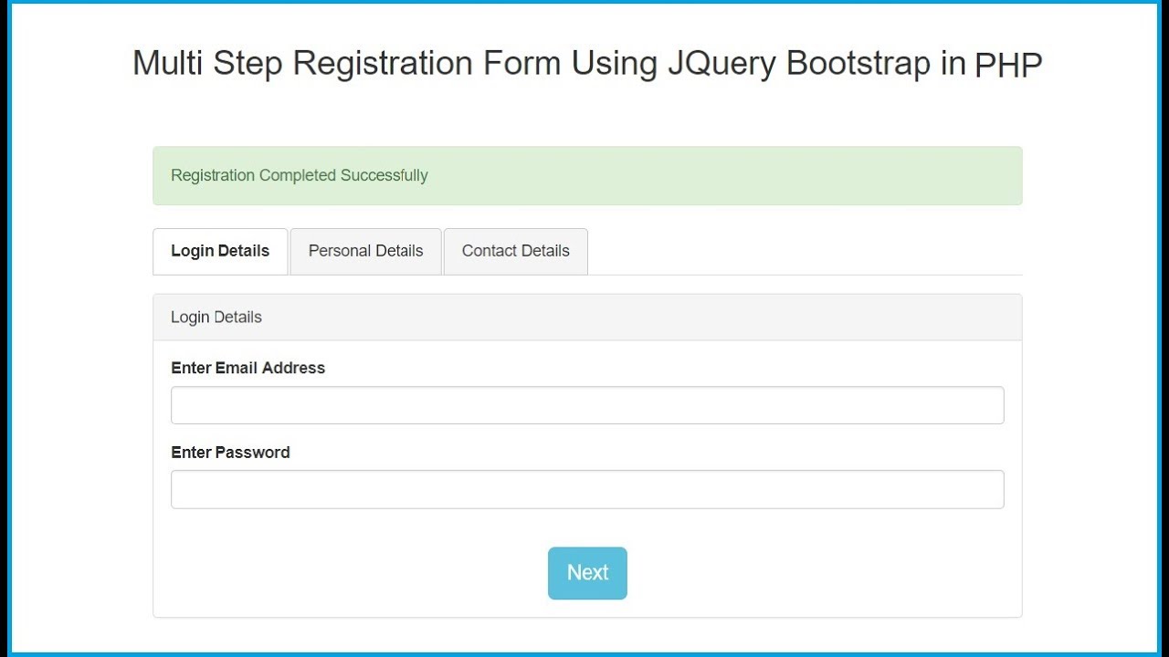 Multi Step Registration Form Using JQuery Bootstrap in PHP