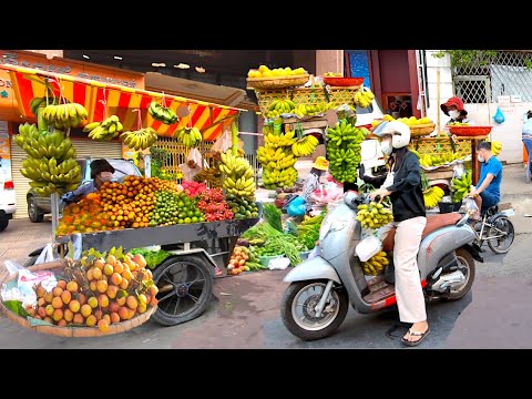 Cambodia Phnom Penh Street Market in the morning driving tour