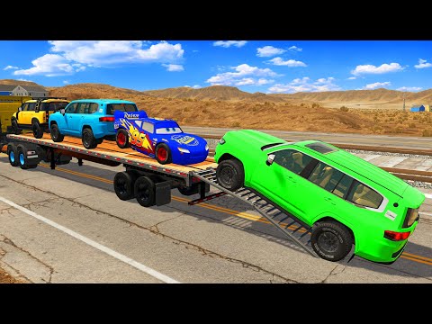 Flatbed Truck Mcqueen  Transportation with Truck   Pothole vs Car #008   BeamNG Drive