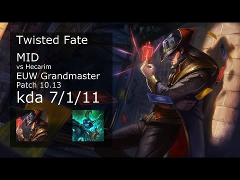 Twisted Fate vs Hecarim Mid - EUW Grandmaster 7/1/11 Patch 10.13 Gameplay