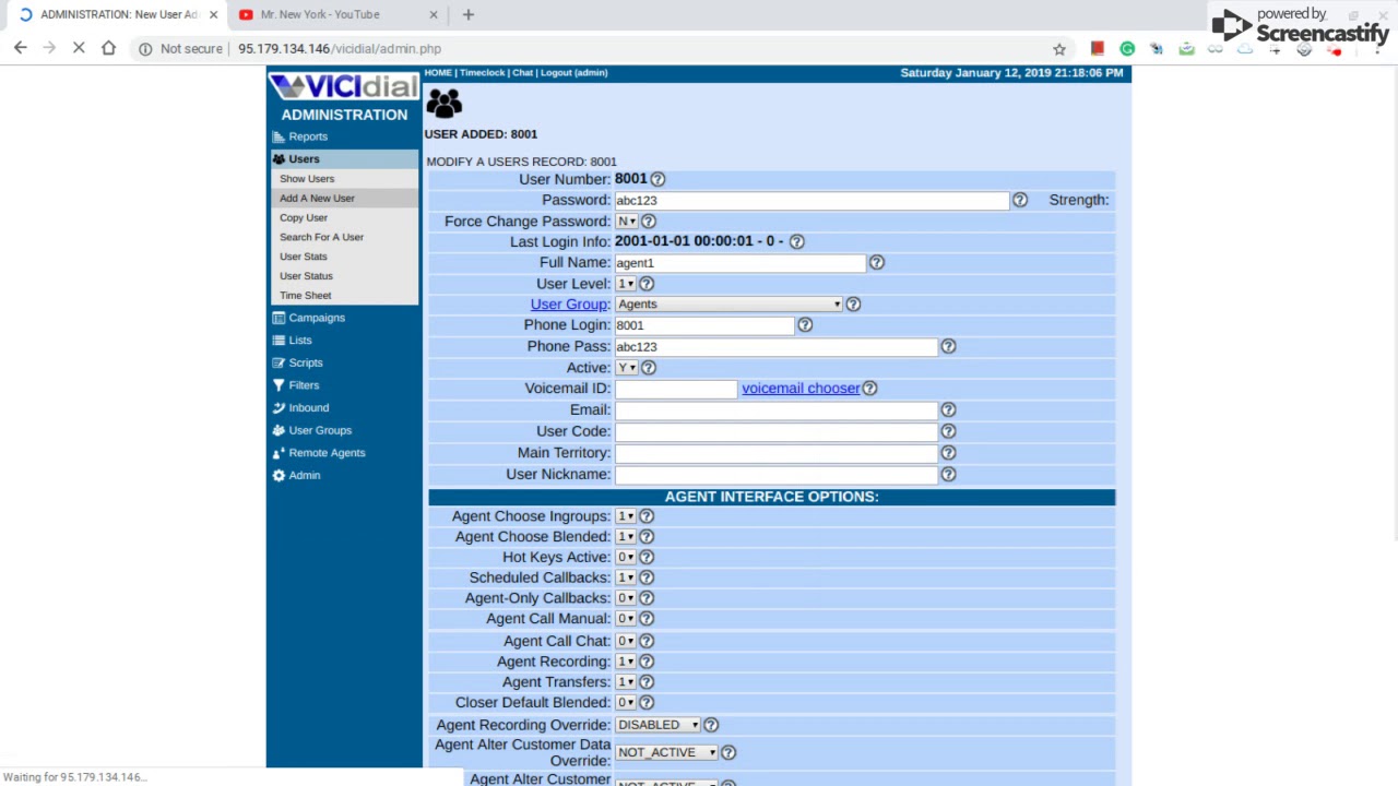VICIDIAL User and Phone Creation