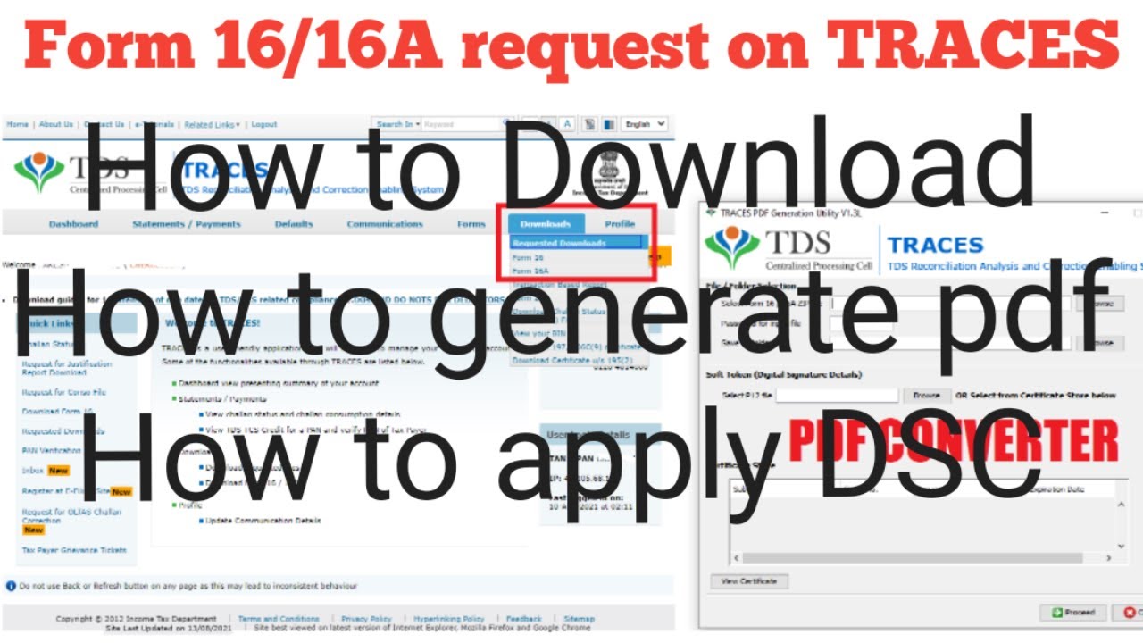 Form 16A request procedure How to download form16 /16A Form 16A pdf converter DSC on 16