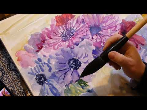 Thumbnail of Anemones in Watercolour by Doranne Alden Caruana