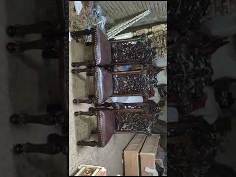 Brown teak wood carved dinning chair, for home, set size: se...
