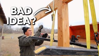 Straightening a Bowed 18 Foot Cedar Beam with Ratchet Straps | Abandoned Shed to Tiny House