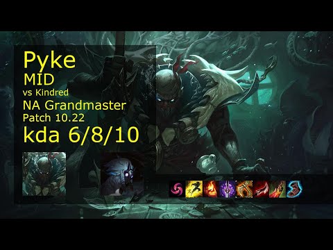 Pyke Mid vs Kindred - NA Grandmaster 6/8/10 Patch 10.22 Gameplay