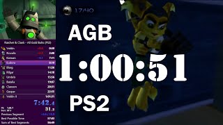 Ratchet & Clank All Gold Bolts Speedrun in 1:00:51 (PS2)