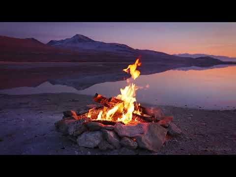 GREAT SALT LAKE CAMPFIRE Virtual Fireplace Video with Nature Sounds for Meditation